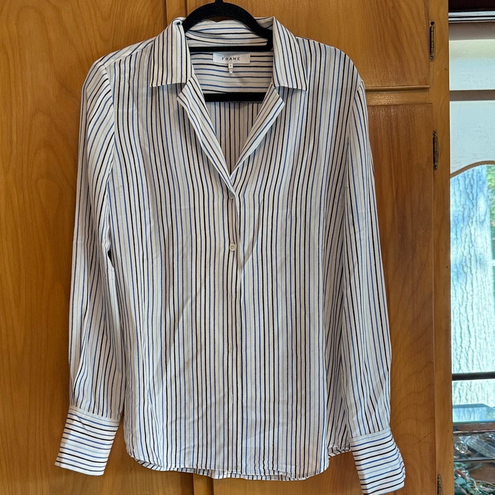 Frame Blue and Black Striped Shirt. Size Small.